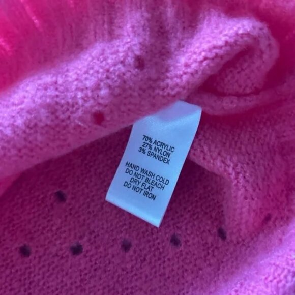 LULUS Cool Points Hot Pink Pointelle Cropped Sweater Neon Mock Neck XS Fuzzy - Picture 2 of 4